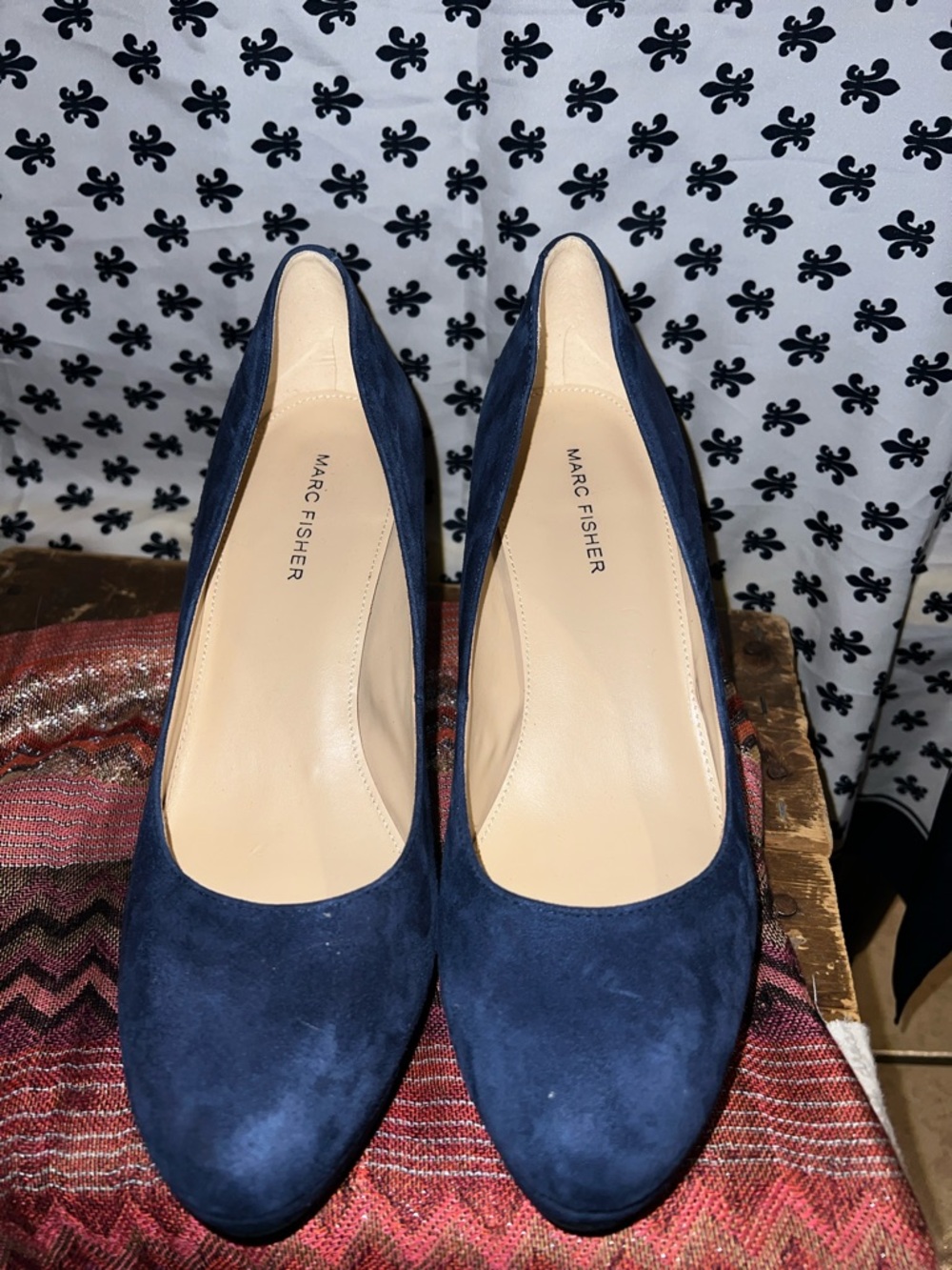 Marc Fisher Navy Suede Round-Toe Pumps